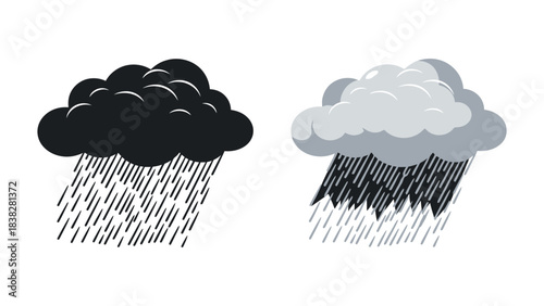 Two cartoon clouds depicting rain one dark and stormy one lighter