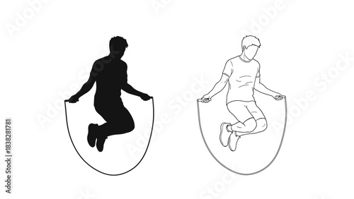 Two illustrations depict a person jumping rope one in silhouette and one outlined