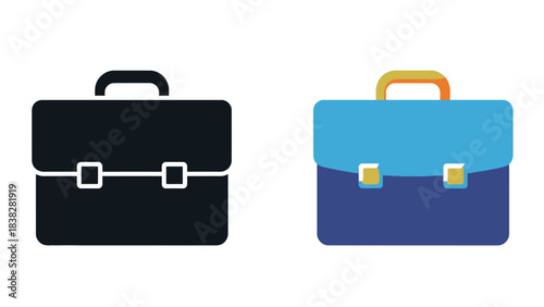 Black and blue briefcases with buckle straps shown in a two tone design