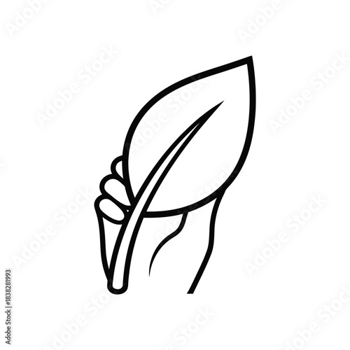 Hand holding leaf, eco line art icon for sustainability
