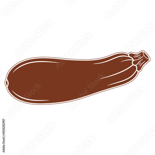 Stylized graphic of a brown zucchini illustration against white background with bold outline perfect for cooking related design