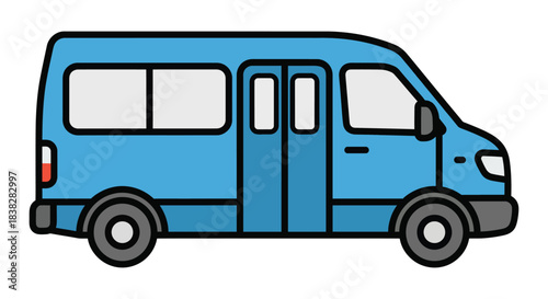 Blue passenger van isolated on a solid black background for transport graphics