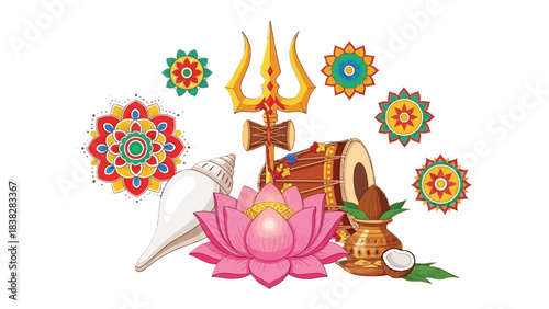 Symbols of Tradition: A vibrant collection of cultural and religious symbols, each carrying profound meaning and rich artistry. This image is a celebration of heritage and spirituality.