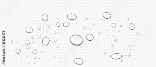 Realistic water drops and bubbles on transparent background clear liquid droplets, condensation, wet surface texture