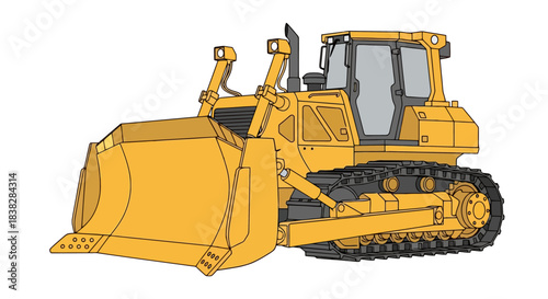 Detailed Vector Illustration of a Powerful Yellow Earthmoving Bulldozer