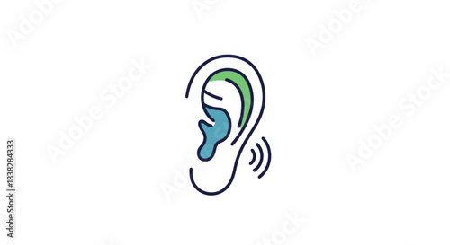 Icon of a human ear with a hearing aid, symbolizing auditory health and sound clarity