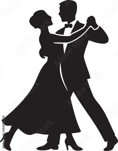 Silhouette Dance Set: Silhouettes of a dancing couple, captured mid-motion, showcasing elegance and rhythm, dance and a beautiful, timeless, romantic interaction