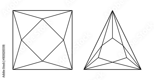 Diamond in Princess, Trillion cut shape. Gemstone outline flat icon for jewellery design, branding, packaging, minimalist logotype. Set of Brilliant Trillion triangular, Princess square cut templates.