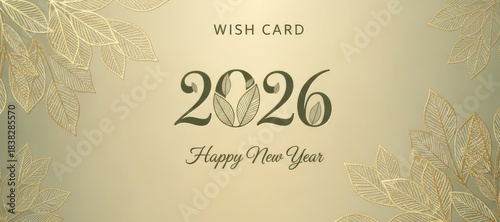 Happy new Year 2026 logo and premium wish card with leaf style