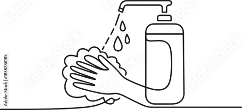 Wash your hands line drawing vector illustration. one line Icon drawing