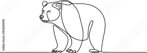 Bear in continuous line art drawing style. Grizzly bear minimalist black linear sketch isolated. one line Icon drawing