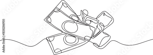 Money papers one line continuous drawing. Money investment and finance. one line Icon drawing
