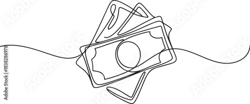 Money papers one line continuous drawing. Money investment and finance. one line Icon drawing