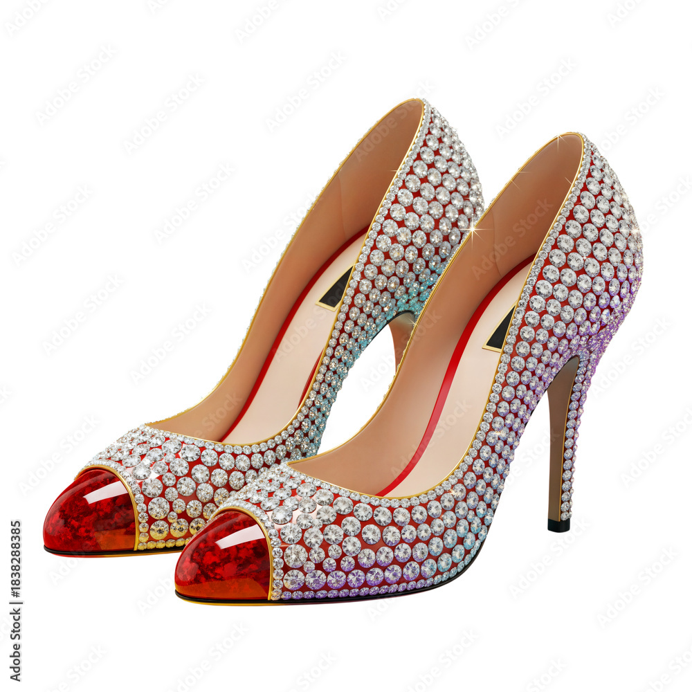 Naklejka premium Stunning red high heel shoes adorned with sparkling crystals