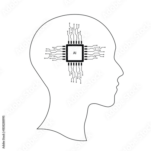 black and white ai brain concept clip art preview
