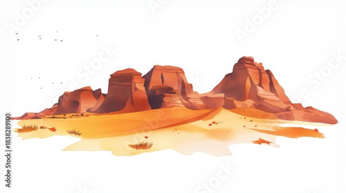 Tassili n’Ajjer National Park. Tassili n’Ajjer National Park hand drawn watercolor illustration on white background