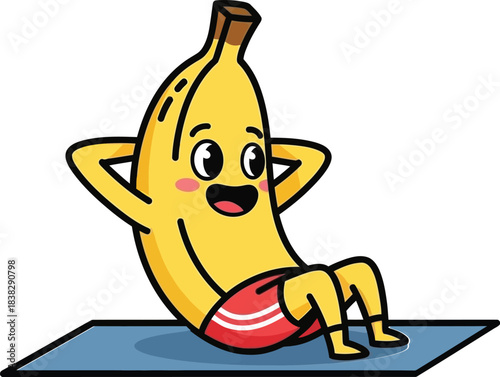 happy banana character doing on white background