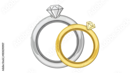 Eternal Pledge: Two intertwined rings, one silver, one gold, symbolize an eternal promise, radiating a timeless elegance and reflecting the profound bond of love and commitment. 