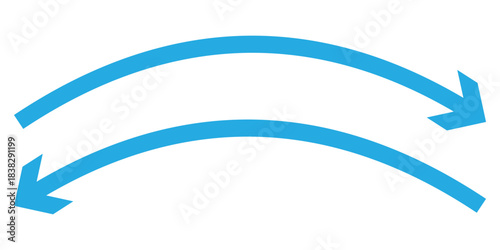 Dual sided arrow vector. Blue curve arrow. arch Double arrow icon. Semicircular curved double headed arrow pointing left and right. 