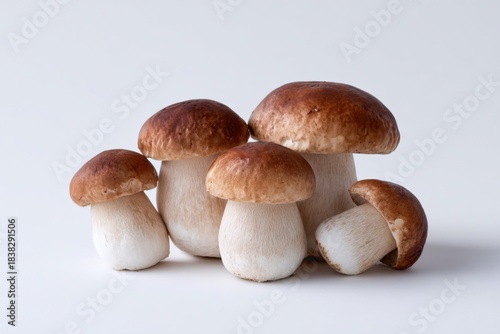 Fresh porcini mushrooms group on white background