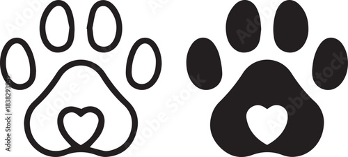 Pet paw editable stroke. footprints Pet paw, Heart with pet paw print dog cat icon, vector illustration