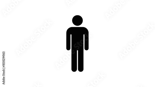Black silhouette icon of standing person, geometric human figure design, universal signage symbol, minimalist vector illustration, public facility graphic, clean outline, isolated on white background