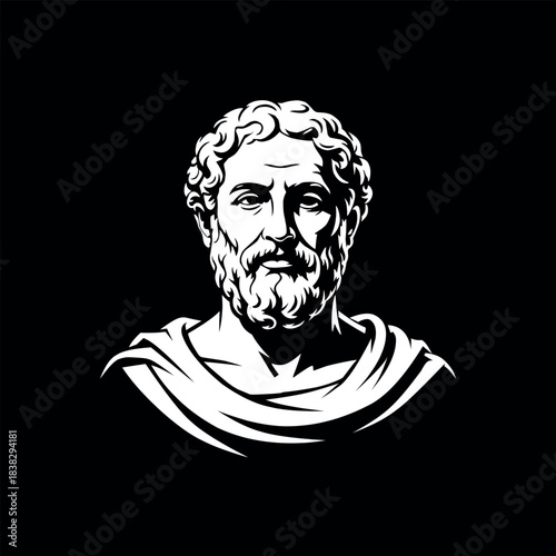 Greek or Roman philosopher, scientist, antique bust. Vector on a black background.
