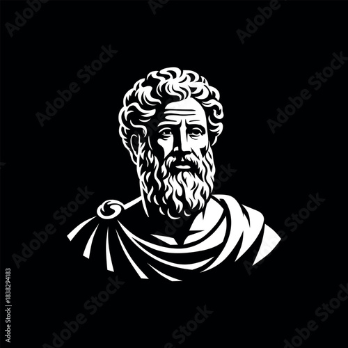 Greek or Roman philosopher, scientist, antique bust. Vector on a black background.