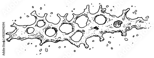 Hand drawn abstract liquid splash vector illustration showing dripping slime or goo sketch with bubbles and drops