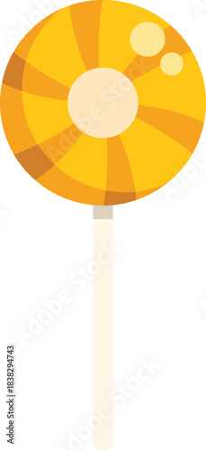 Delicious round yellow lollipop with swirls and bubbles, creating a sweet and tempting treat