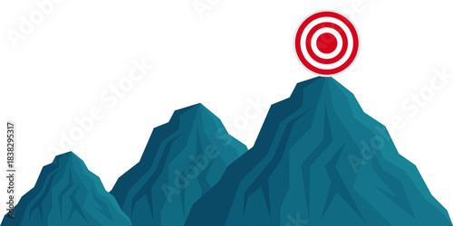 Target on the Top of Mountain. Goal Achievement and Business Success Concept. 