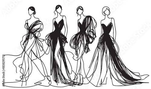 Abstract Fashion models. Sketch. Woman in dress