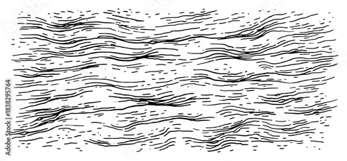 Hand drawn vector sketch of flowing horizontal wavy lines texture resembling water ripples or wood grain Abstract liquid motion background