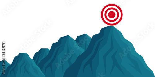 Target on the Top of Mountain. Goal Achievement and Business Success Concept. 