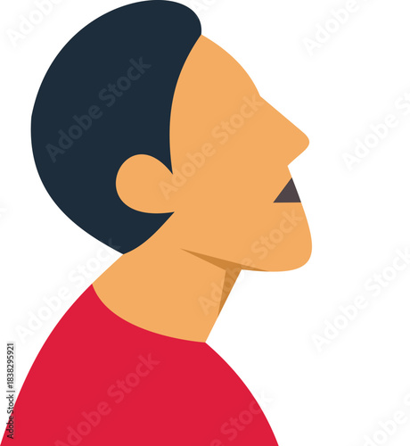 Side view portrait of a young man looking up, wearing a red t shirt