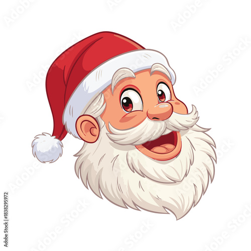 Image of a smiling Santa Claus head wearing a red Christmas hat