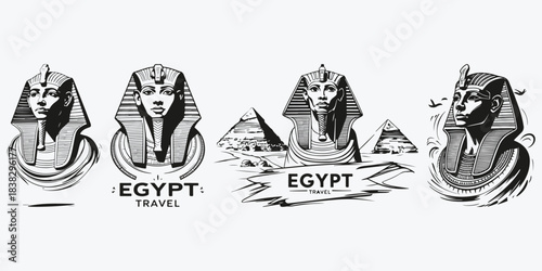 Egypt travel concept sketch illustration vector set