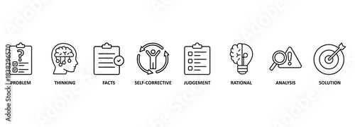 Critical thinking banner web icon vector illustration concept with icon of identification, biases, relevance, curiosity, research, inference, process, rationality