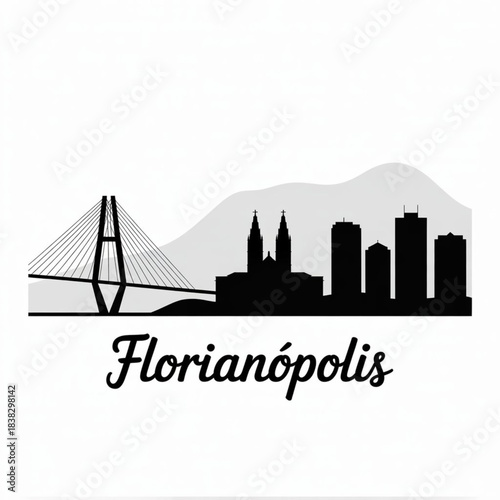 Florianópolis Skyline Silhouette — Island Capital with Bridges and Coastal Hills Vector Illustration