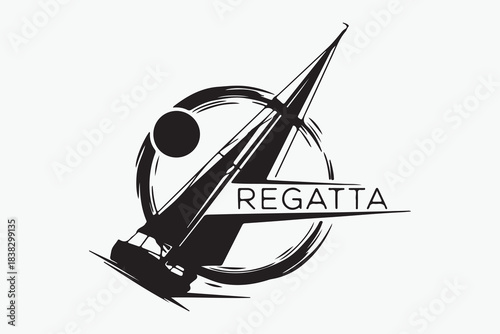 Dynamic Racing Sailboat Silhouette with Abstract Sun