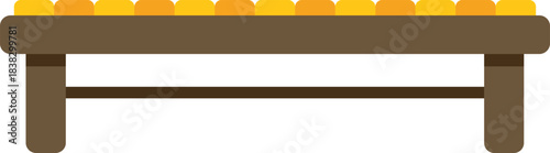 Simple wooden bench with orange upholstery, isolated on white background, ideal for interior design or furniture concepts