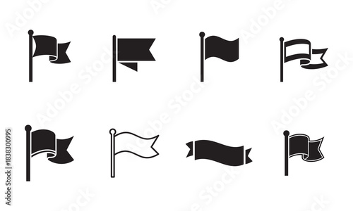 Set of Waving Flag and Banner Silhouettes Vector Icons