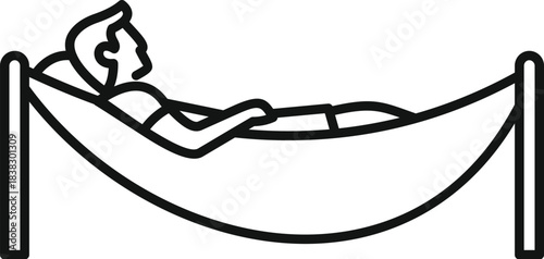 Man relaxing lying in hammock enjoying summer vacation, simple hammock icon