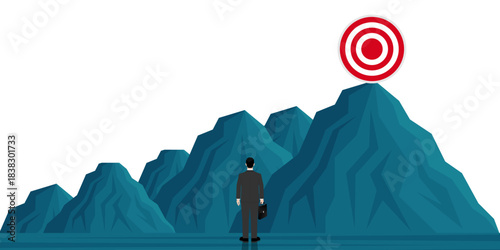 Businessman is looking for Business Target or Goal. Career Success or Goal Achievement Concept. Vector Illustration.