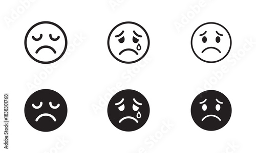 Sad and Crying Emoji Faces Vector Icon Set