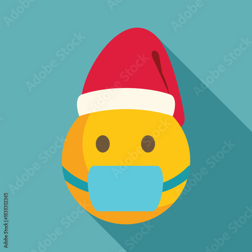 Emoji wearing santa hat and surgical mask celebrating christmas during pandemic