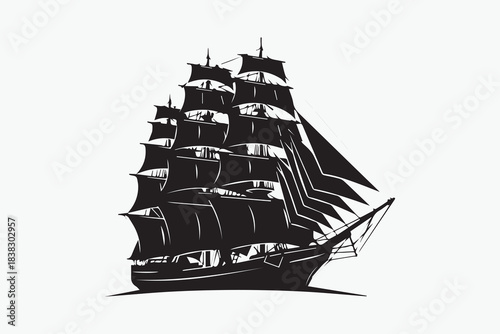 Majestic Vintage Clipper Ship Silhouette with Elegant Voyage