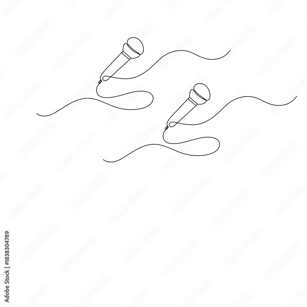 Fototapeta premium Microphone, continuous one-line drawing, minimalist outline vector illustration 