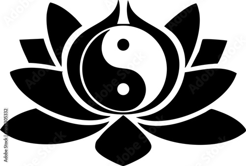 vector illustration of a lotus with yin yang in center 