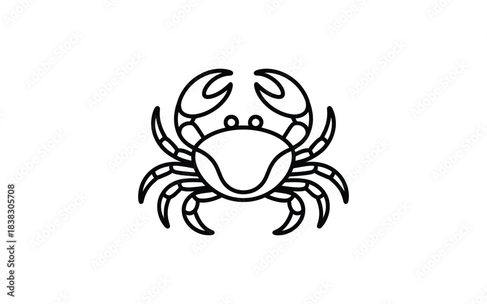 Fototapeta premium A minimalist black and white line drawing of a marine crab on a clean background